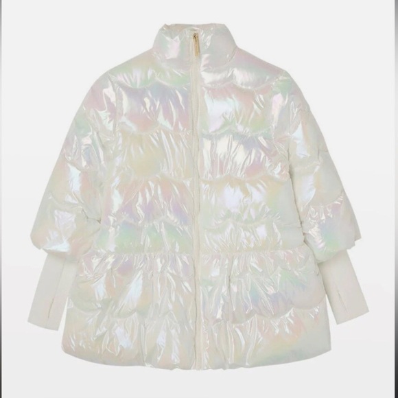 Habitual Kids Girl's Crop Bell Sleeve Iridescent Puffer Jacket size 12